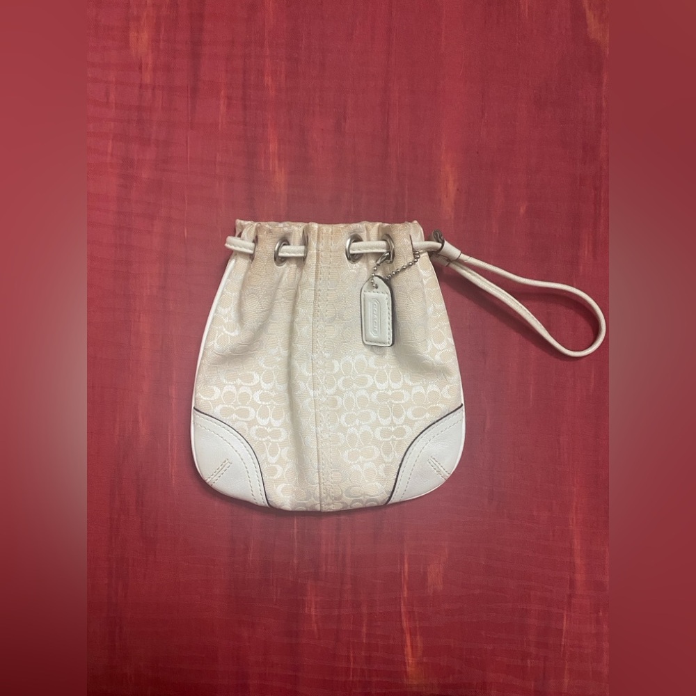 Coach Beige/Cream Signature Drawstring Wristlet